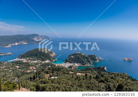 View of the Lakones area on the island of Corfu, Greece View of the Lakones area on the island of Corfu, Greece 129163110