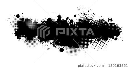 Splatter Paint Texture . Black Spray Blot of Ink. Place illustration Over any Object to Create Grungy Effect . hand drawn. Not AI, Vector 129163261