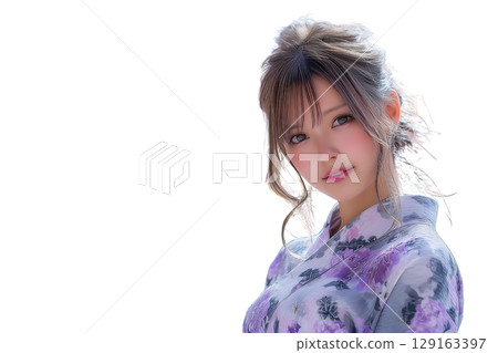 Transparent material: Cute Japanese woman in yukata 129163397