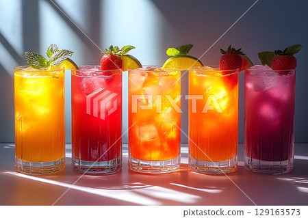 Vibrant Summer Mocktails with Strawberries and Citrus for Refreshing Party Ideas Generative AI 129163573