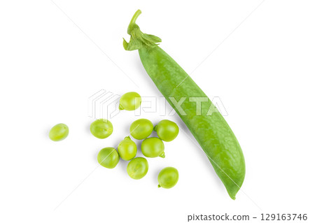 Open pea pod with green peas isolated on white background, healthy vegetables for diet and recipes Open pea pod with green peas isolated on white background, healthy vegetables for diet and recipes 129163746
