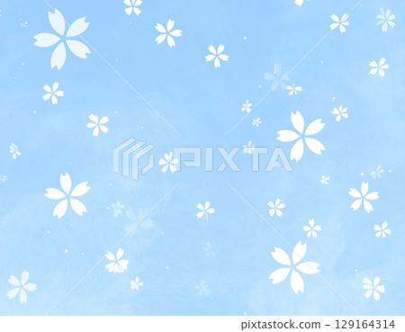 Image material of Japanese paper texture: Floral pattern, light blue 129164314