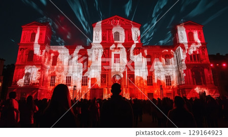 Red light projection festival that shines on historical architecture 129164923