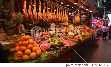 巴塞隆納波蓋利亞市場色彩繽紛的農產品 129164997