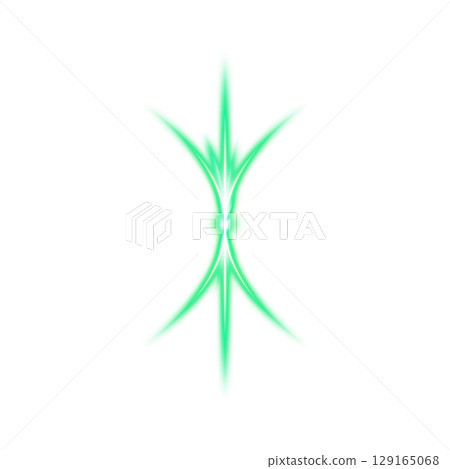 Green symmetrical light flare on transparent background 129165068