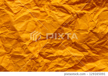 Crumpled Golden Yellow Paper Texture Background Abstract Pattern 129165091