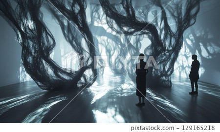 Black fibrous installation art 129165218