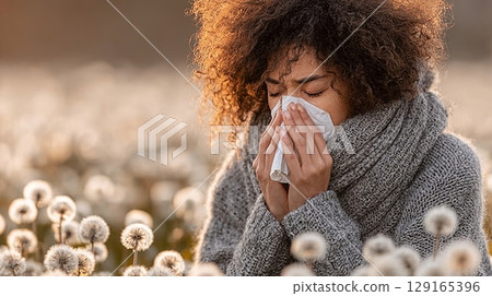 Woman Suffering from Seasonal Allergies Outdoors Woman Suffering from Seasonal Allergies Outdoors 129165396