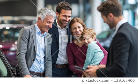 Family Excited About New Car Purchase at Dealership 129165406