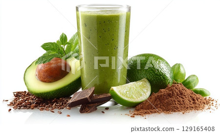 Vibrant Green Smoothie with Fresh Ingredients 129165408