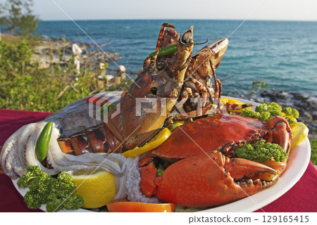 Seafood platter, Matemo Island Resort, Quirimbas Islands, Mozambique, Africa 129165415