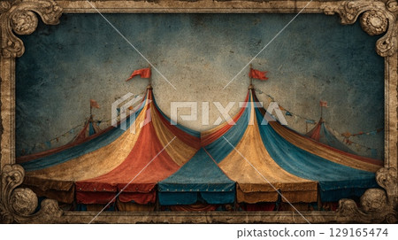 Vintage Circus Tent Illustration with Ornate Frame 129165474