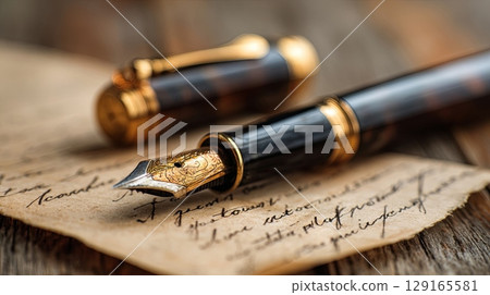 Elegant Fountain Pen on Vintage Notary Document 129165581