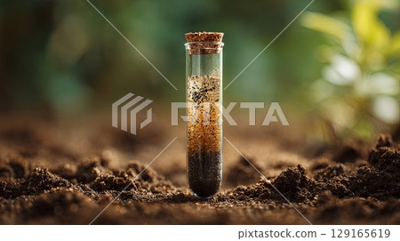Soil Sample in Test Tube Outdoors for Environmental Study 129165619