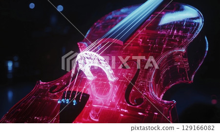 A futuristic luminous cello combined with AI technology 129166082