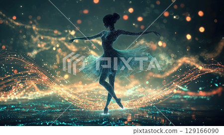 夢幻般的芭蕾舞者與光粒子共舞 129166090