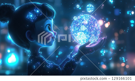 AI girl gazing at an orb of light 129166101