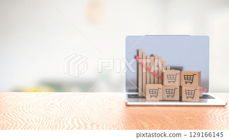 The Card box on notebook for shopping transportation online concept 3d Rendering. 129166145