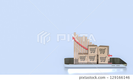 The Card box on mobile for shopping transportation online concept 3d Rendering. 129166146