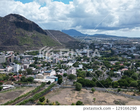 Aerial view of the city of Port Louis, an island nation in the Indian Ocean Aerial view of the city of Port Louis, an island nation in the Indian Ocean 129166290