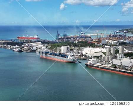 Aerial view of the busy port of Port Louis Aerial view of the busy port of Port Louis 129166295