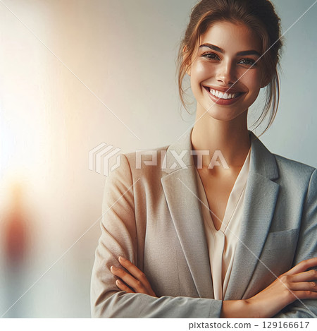 微笑的年輕女商人雙臂交叉 129166617