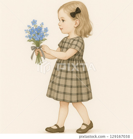 Girl holding a bouquet of flowers Generative AI 129167038