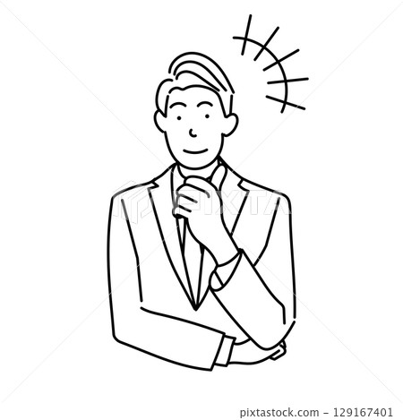 Stock Illustration: Line drawing vector of a businessman who came up with an idea 129167401