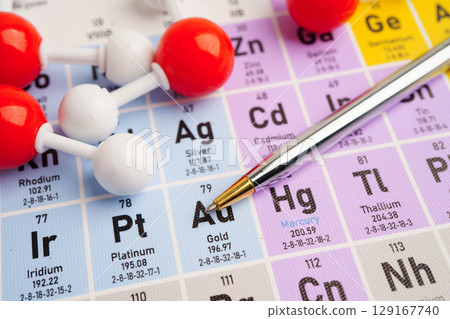 Molecules chemical on a periodic table background. Molecules chemical on a periodic table background. 129167740