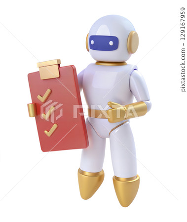 3D icon of futuristic robot holding checklist isolated on white background 129167959