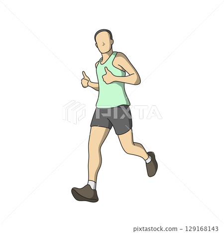male runner showing thumbs up illustration vector hand drawn with black lines isolated on white background. male runner showing thumbs up illustration vector hand drawn with black lines isolated on white background. 129168143