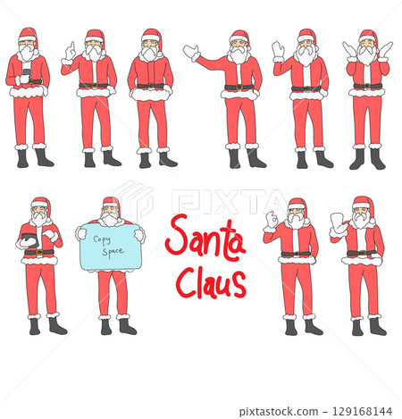set of slim santa claus activity illustration vector hand drawn with black lines isolated on white background. 129168144