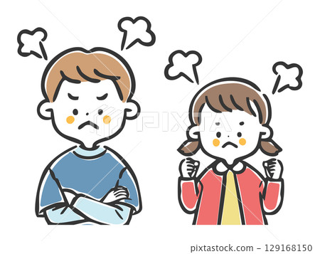 憤怒的男孩和女孩的上半身向量 129168150