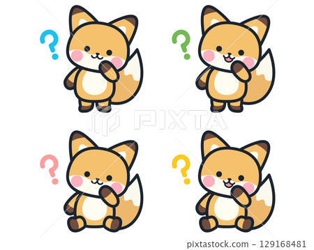 思考可愛的迷你狐狸插圖集 129168481