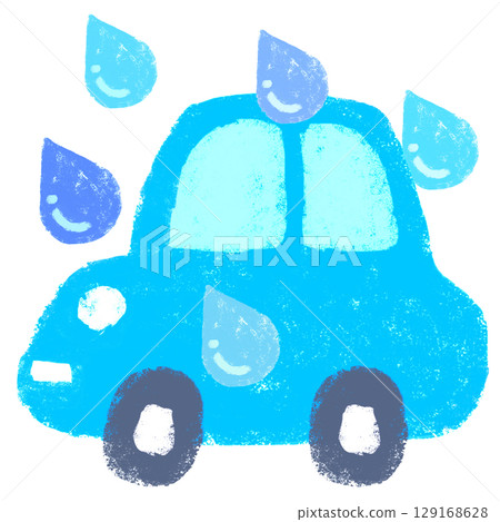 Simple illustration, crayon touch, heavy rain and cars Simple illustration, crayon touch, heavy rain and cars 129168628