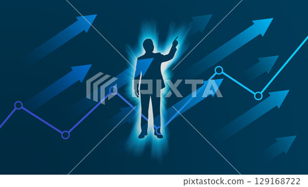 Silhouette of businessman pointing to growth and rising chart 129168722