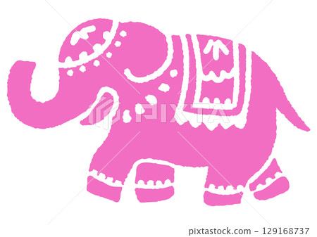 Festive Indian elephant. Naive hand-drawn silhouette. 129168737