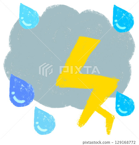 Simple illustration, crayon touch, severe thunderstorm Simple illustration, crayon touch, severe thunderstorm 129168772