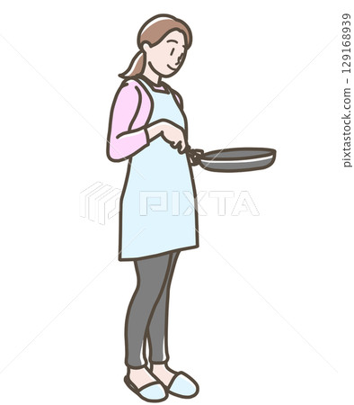 一位女士開心地做菜的插圖 一位女士開心地做菜的插圖 129168939