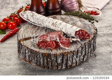 Spanish dry Fuet sausages snack Spanish dry Fuet sausages snack 129169164