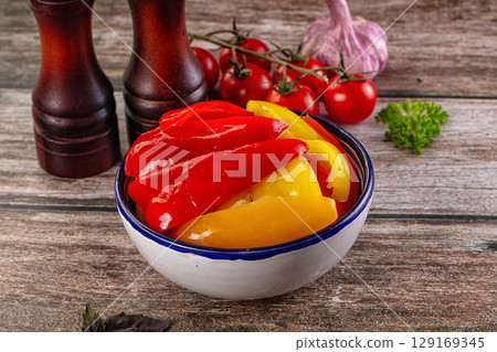 Marinated bell pepper parica slices Marinated bell pepper parica slices 129169345