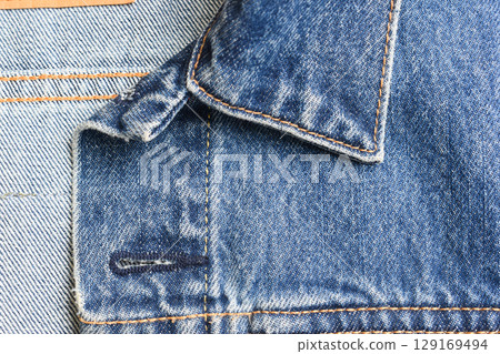 collar of blue denim shirt texture, jean fashion style collar of blue denim shirt texture, jean fashion style 129169494