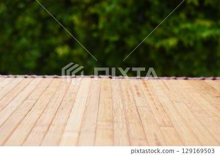 brown plank wood texture background, table in the garden 129169503