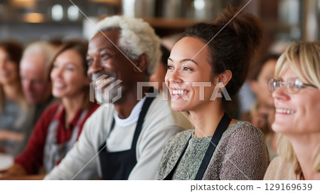 Group adult people smiling happy diverse audience seminar workshop learning education teamwork 129169639