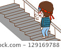(Full-body rear view) A geek wearing glasses who is struggling to breathe while climbing stairs 129169788
