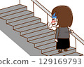 (Full-body rear view) A fat woman struggling to breathe while climbing stairs 129169793