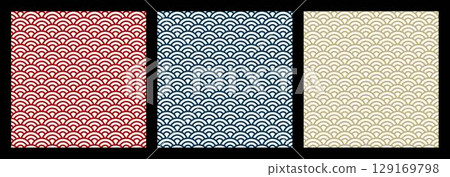 Three-color Seigaiha Japanese pattern Three-color Seigaiha Japanese pattern 129169798