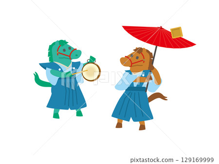 2026 年馬年新年賀卡插圖,馬打鼓和轉傘 2026 年馬年新年賀卡插圖,馬打鼓和轉傘 129169999