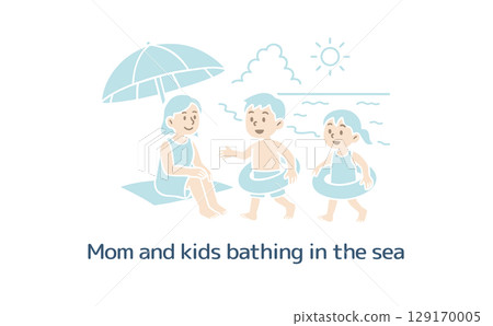 Mother and children swimming in the sea (no main line) 129170005