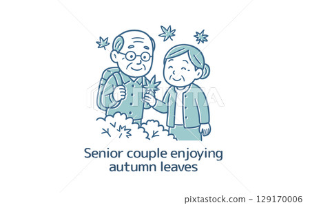 Senior couple enjoying autumn leaves 129170006